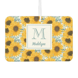 ヒマワリフローラモノグラムパーソナライズされた名 カーエアーフレッシュナー