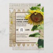 ヒマワリフローラレース素朴ヴィンテージウッドビーハイブ 招待状 (正面/裏面)