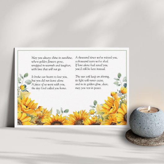 ヒマワリフローラ枠「太陽の中に永遠」詩 サンキューカード