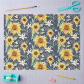 ヒマワリフローラ水彩ネイビーウッドデクページ 薄葉紙 (クラフト)