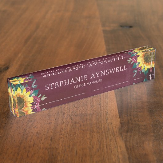 ヒマワリフローラ水彩ブルゴーニュ デスクネームプレート (側面)