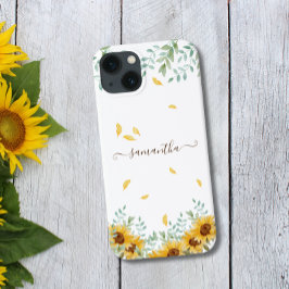 ヒマワリフローラ水彩植物台本名 iPhone 13ケース