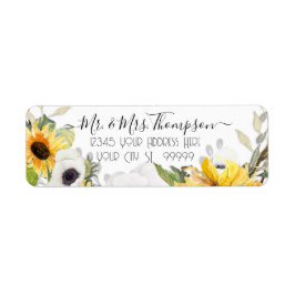 ヒマワリフローラ水彩黄色い白い葉 ラベル