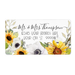 ヒマワリフローラ水彩黄色い白い葉L ラベル