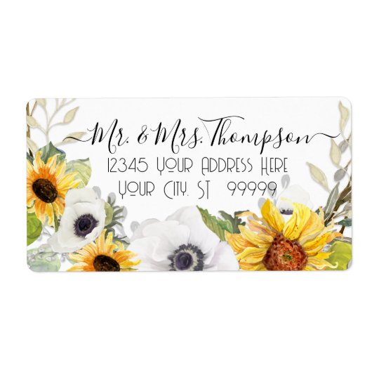 ヒマワリフローラ水彩黄色い白い葉L ラベル (正面)