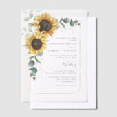 ヒマワリフローラ結婚ユーカリ ベラム紙招待状 (オフセット)