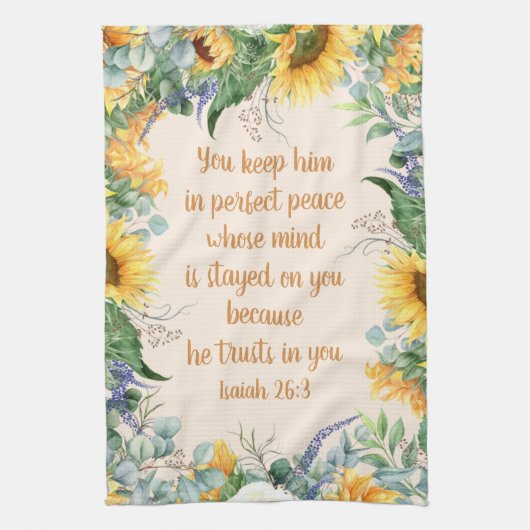 ヒマワリフローラ聖句保完全な平和 キッチンタオル (縦)