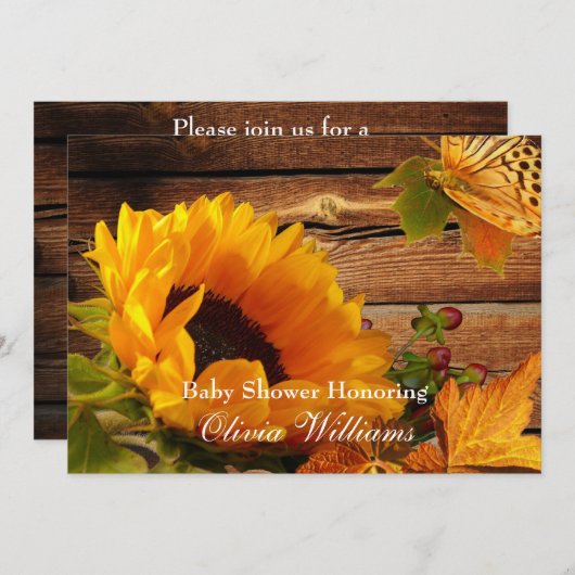 ヒマワリベビーシャワー招待状ズ、カントリー秋 招待状 (正面/裏面)