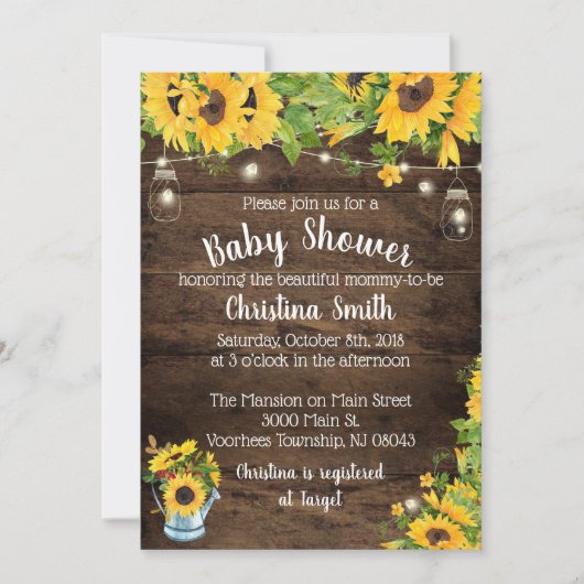 ヒマワリベビーシャワー招待状-カントリ素朴ー 招待状 (正面)