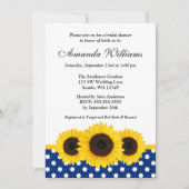 ヒマワリホワイトアンドブルー水玉模様ブライダルシャワー 招待状 (正面)