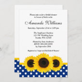ヒマワリホワイトアンドブルー水玉模様ブライダルシャワー 招待状 (正面/裏面)