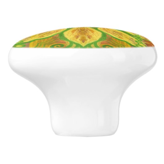 ヒマワリボヘミアフローラアート黄色がかった緑 セラミックノブ (側面)