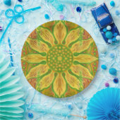 ヒマワリボヘミアフローラアート黄色がかった緑 ペーパープレート (パーティー)