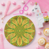 ヒマワリボヘミアフローラアート黄色がかった緑 ペーパープレート (パーティー)