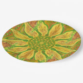 ヒマワリボヘミアフローラアート黄色がかった緑 ペーパープレート (アングル)