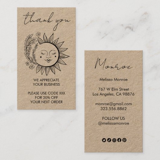 ヒマワリボホシックエレガントソーシャルアイコン割引 名刺 (正面/裏面)