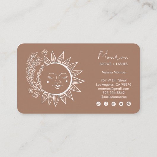 ヒマワリボホーラインアートエレガントモチャソーシャルアイコン 名刺 (裏面)