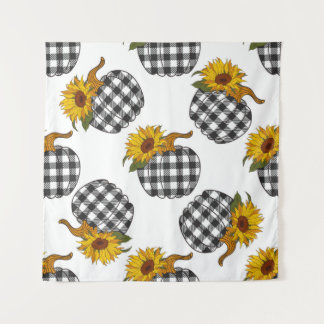 ヒマワリポンプキンの継ぎ目のない模様。ファームホウ タペストリー