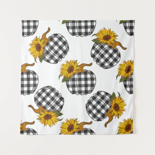 ヒマワリポンプキンの継ぎ目のない模様。ファームホウ タペストリー (正面)