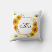 ヒマワリミツバチ白いカップルのモノグラム クッション (裏面)