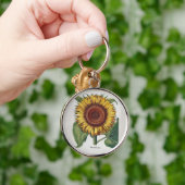 ヒマワリヴィンテージダマスク壁紙コラージュ キーホルダー (手)