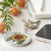 ヒマワリヴィンテージダマスク壁紙コラージュ キーホルダー (側面)