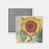 ヒマワリヴィンテージダマスク壁紙コラージュ マグネット (正面/裏面)