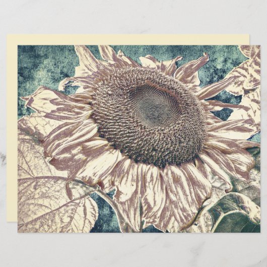 ヒマワリヴィンテージティール（緑がかった色）セピアフローラデカップアート (正面/裏面)