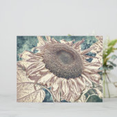 ヒマワリヴィンテージティール（緑がかった色）セピアフローラデカップアート (スタンド正面)