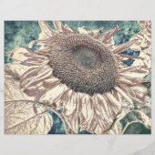 ヒマワリヴィンテージティール（緑がかった色）セピアフローラデカップアート (正面)