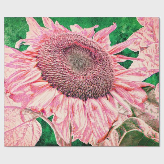 ヒマワリヴィンテージブライトピンクグリーンのデコパージュ ラッピングペーパー (フラット)