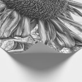 ヒマワリヴィンテージ白黒アート ラッピングペーパー (角)