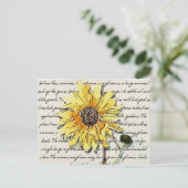 ヒマワリヴィンテージ絵画水色 ポストカード (スタンド正面)