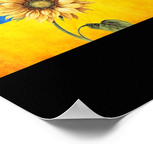 ヒマワリーウクライナフラッグヴィンテージスタンド ポスター (角)