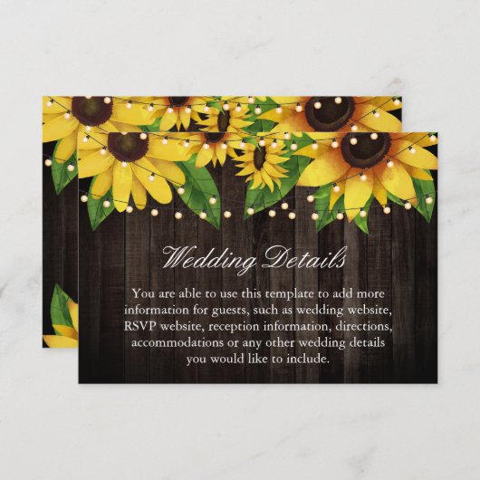 ヒマワリーウッドストリングライ結婚ツズアコモデーション エンクロージャーカード (正面/裏面)