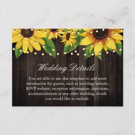 ヒマワリーウッドストリングライ結婚ツズアコモデーション エンクロージャーカード (正面)