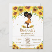 ヒマワリーカットアフリカ系アメリカ人ガール誕生日 招待状 (正面)