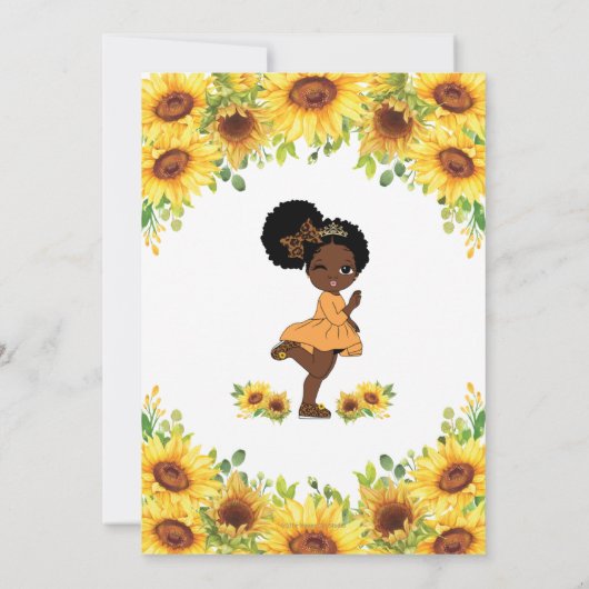 ヒマワリーカットアフリカ系アメリカ人ガール誕生日 招待状 (裏面)