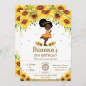 ヒマワリーカットアフリカ系アメリカ人ガール誕生日 招待状 (正面/裏面)