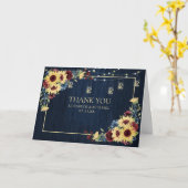 ヒマワリーネービーブルーブルゴーニュウッドフローラズ結婚 カード (黄色い花)