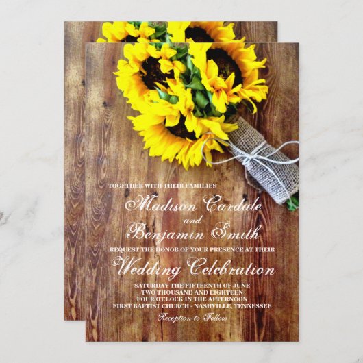 ヒマワリーブーケ素朴カントリーウエディング招待状 招待状 (正面/裏面)