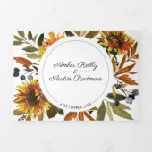 ヒマワリー・ネービ結婚ー・ブルーズ・オール・イン・ワン招待状 三つ折り案内状 (カバー)