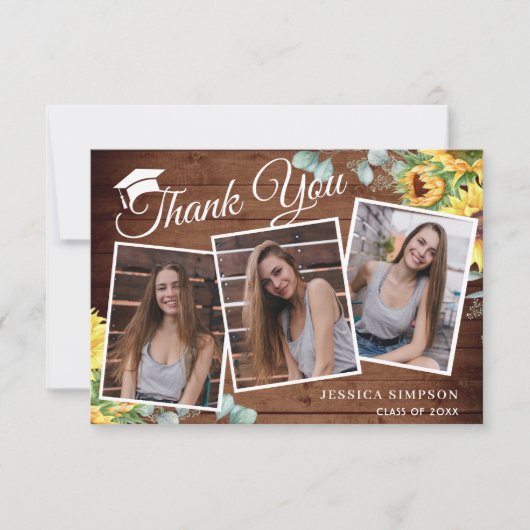 ヒマワリー・ユーカリ素朴3写真卒業  サンキューカード (正面)