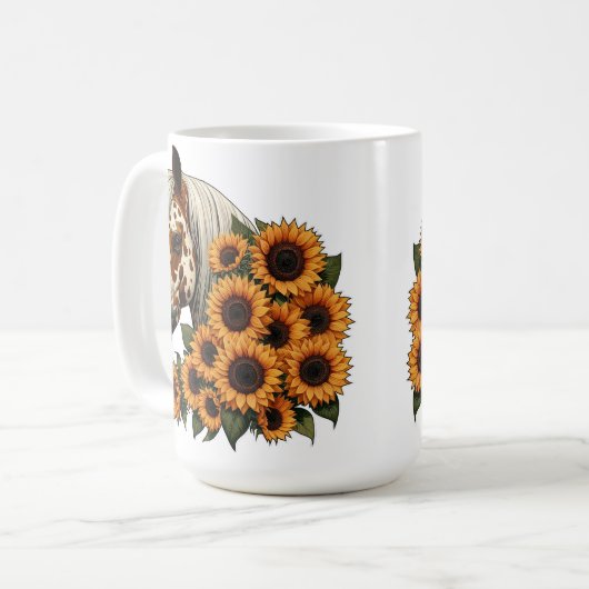 ヒマワリ付きアパロオーサ馬 コーヒーマグカップ (正面左)