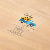 ヒマワリ付きウオーターカラートラック赤ちゃんシャワー アクリル招待状 (レイダウン)