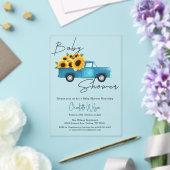 ヒマワリ付きウオーターカラートラック赤ちゃんシャワー アクリル招待状 (インサイチュ (ウェディング))