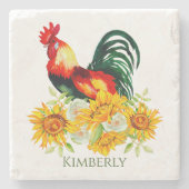 ヒマワリ付きオンドリ石コースター ストーンコースター (正面)