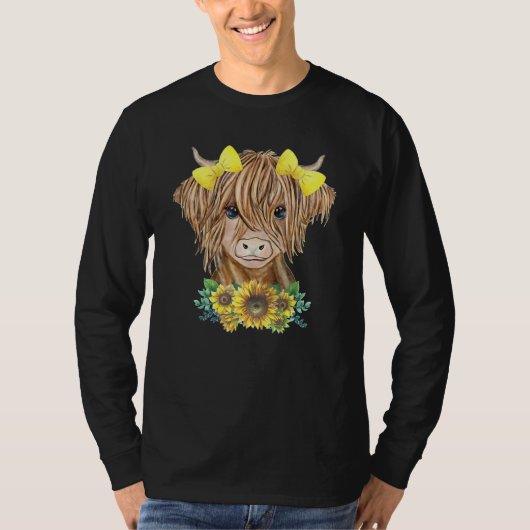 ヒマワリ付きハイランド牛 Tシャツ (正面)