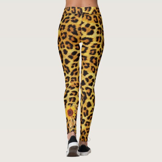 ヒマワリ付きヒョウの印刷皮 レギンス (裏面)