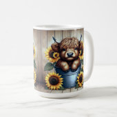 ヒマワリ付きメタルバケットのハイランドカウカーフ コーヒーマグカップ (正面右)